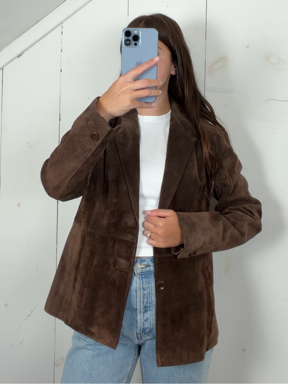 Vintage Brown Suede Leather Blazer Jacket Women’s 12 Large Lightweight 90s Y2K